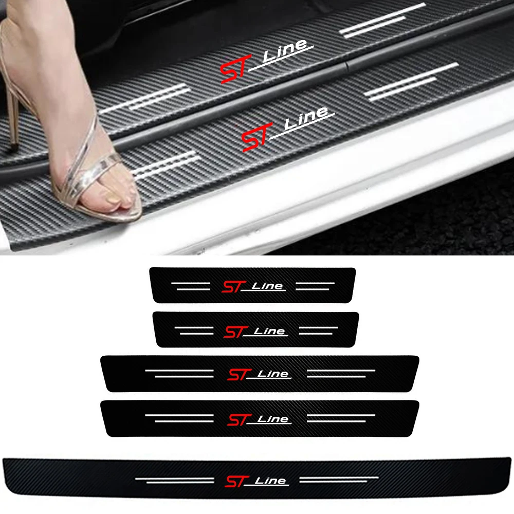 Carbon Fiber Car Door Sill Threshold Anti Protective Stickers For Ford st line Auto Rear Trunk Bumper Anti Scratch Strips