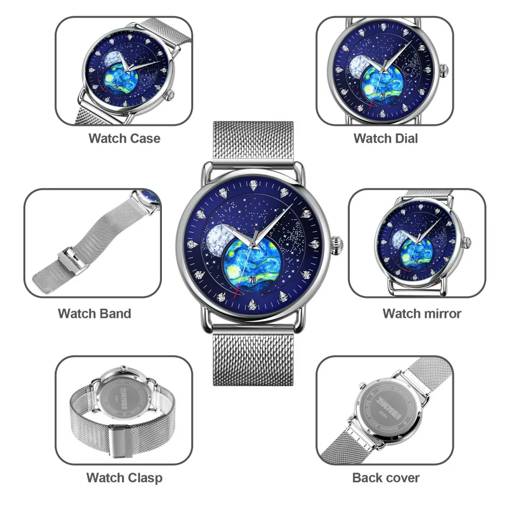 Zegarek kwarcowy męski SKMEI Creative Starry Universe Dial, modny, wodoodporny, z datownikiem, zegarki na rękę, zegar Relogio Masculino, 2 style paska
