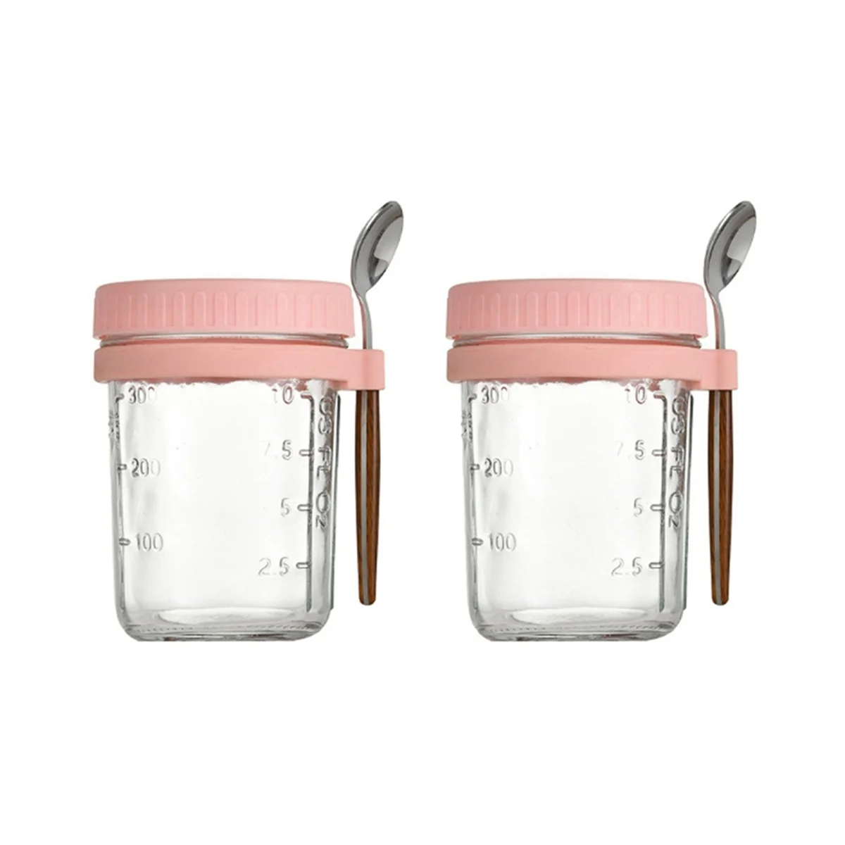 2pcs Breakfast Cup Container Airtight Oatmeal Jar with Cover and Spoon Portable Oatmeal Cup for Salads Cereal Pink