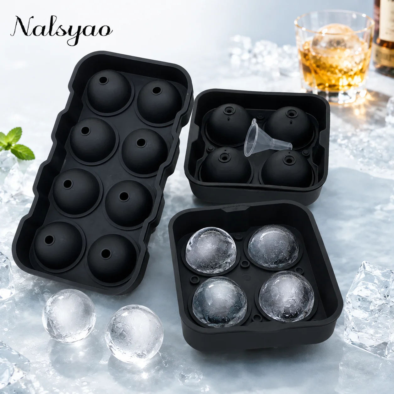Großhandel Eisform 4/6/8 Fächer Wiederverwendbare Eisballform für Whiskey Eiswürfel Silikon-Eiswürfelschale Große Eiswürfelform