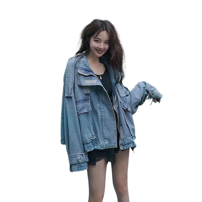 2024 Autumn/Winter Hong Kong Style Retro Denim Jacket Women's Loose Oversized Design Sense Short Jacket Top Female Clothing