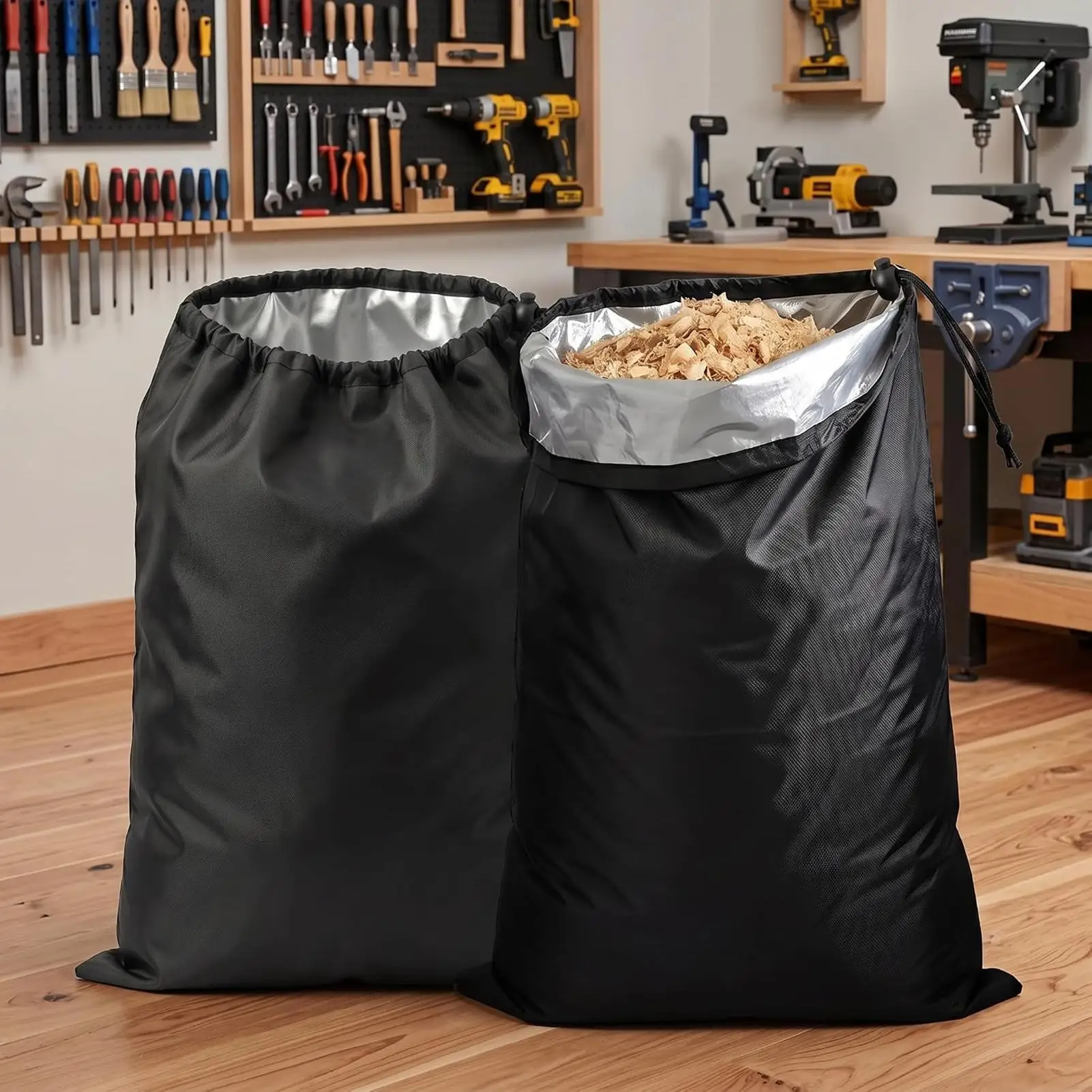 2PCS Waterproof Heavy‑Duty Wood Chip Shredder Collection Bag, Reinforced Garden Leaf Waste Bag for Woodworking Craftsmen