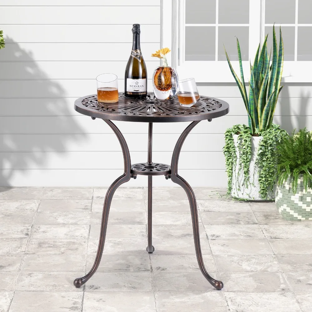 

24" Round Cast Aluminum Table Patio Dining Bistro Table w/ 2 Inch Umbrella Hole
