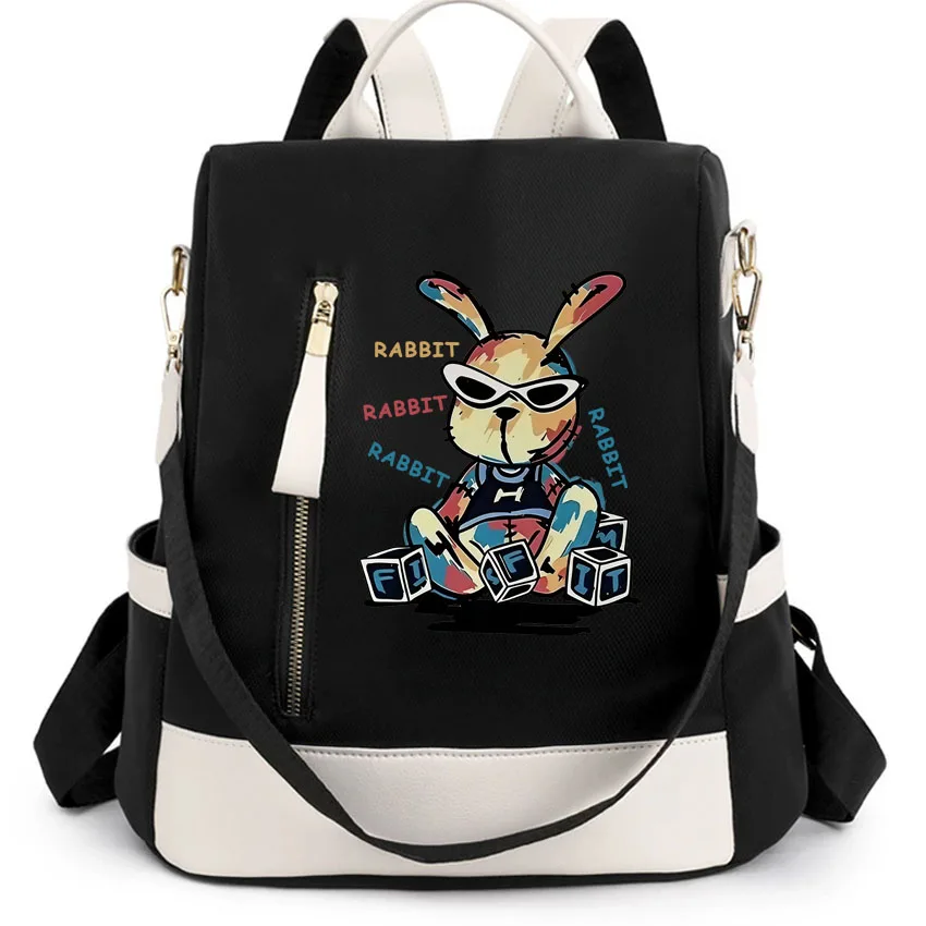 

Rabbit Cartoon Pattern Printed Waterproof Women Backpack Anti-theft Backpack Woman Fashion School Bags High Quality Backpacks