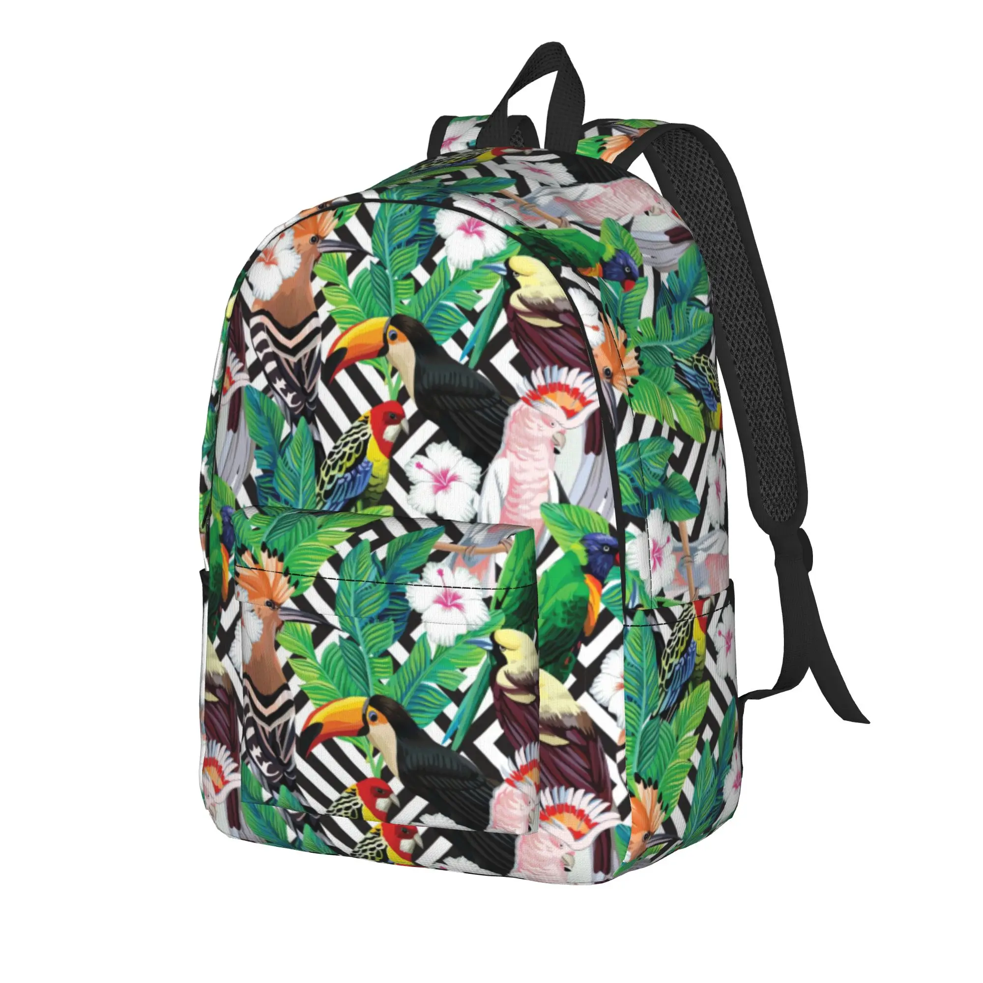 Tropical Birds Amp Hibiscus     Backpack  Daily Backpacks Male High Quality Print High School Bags Modern Rucksack