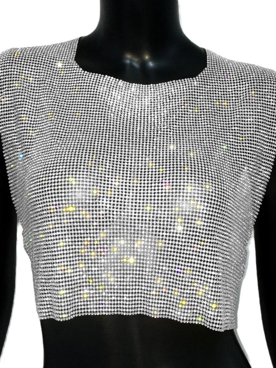 メタリック・スパンコール・チェーンベスト、またはレディースファッション、明るいチェーンタンクトップ、ストリートスタイル、超薄型、超クール、トレンディ、または...