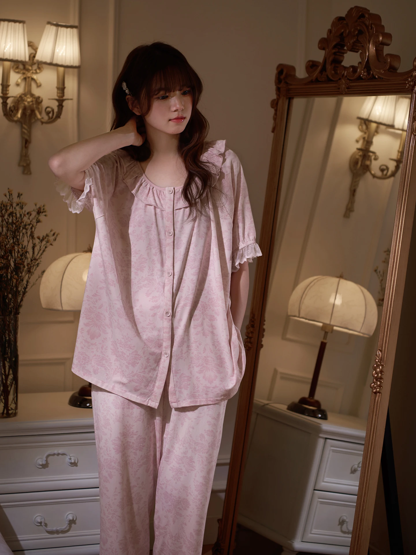 sweet-princess-sleepwear-short-sleeve-lace-modal-cool-feeling-cotton-home-clothes-soft-comfortable-breathable-for-summer-women