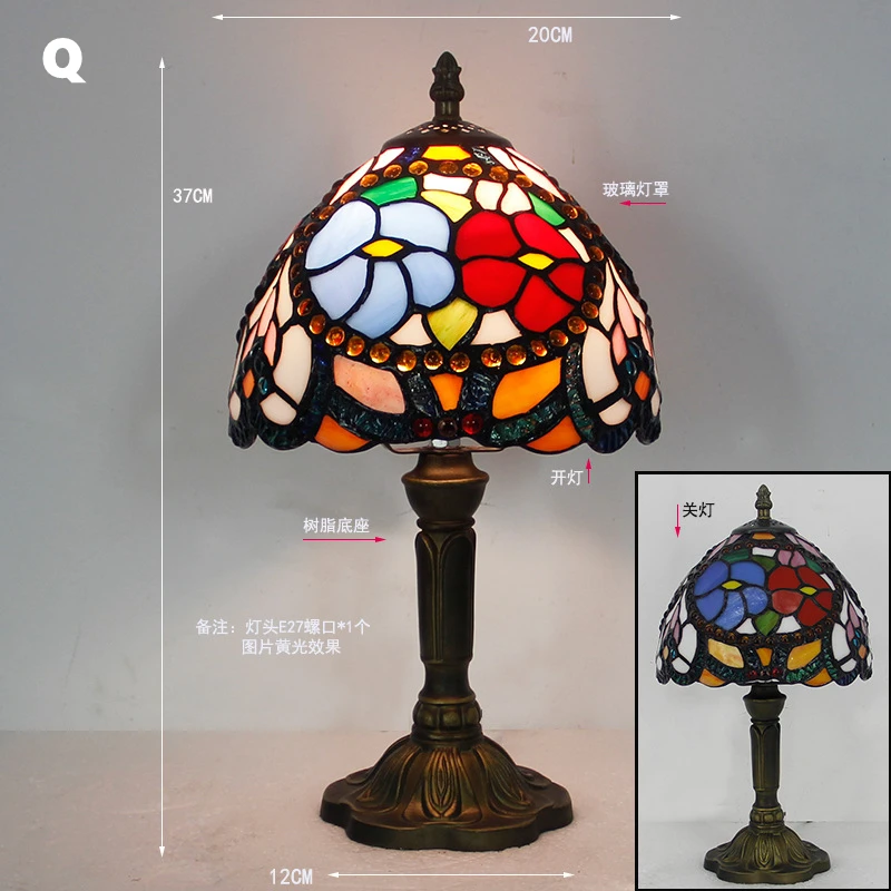 Klassieke kleurrijke tafellamp van gebrandschilderd glas E27 Vintage barokke mediterrane stijllamp voor slaapkamer, nachtkastje, bar, huisverlichting