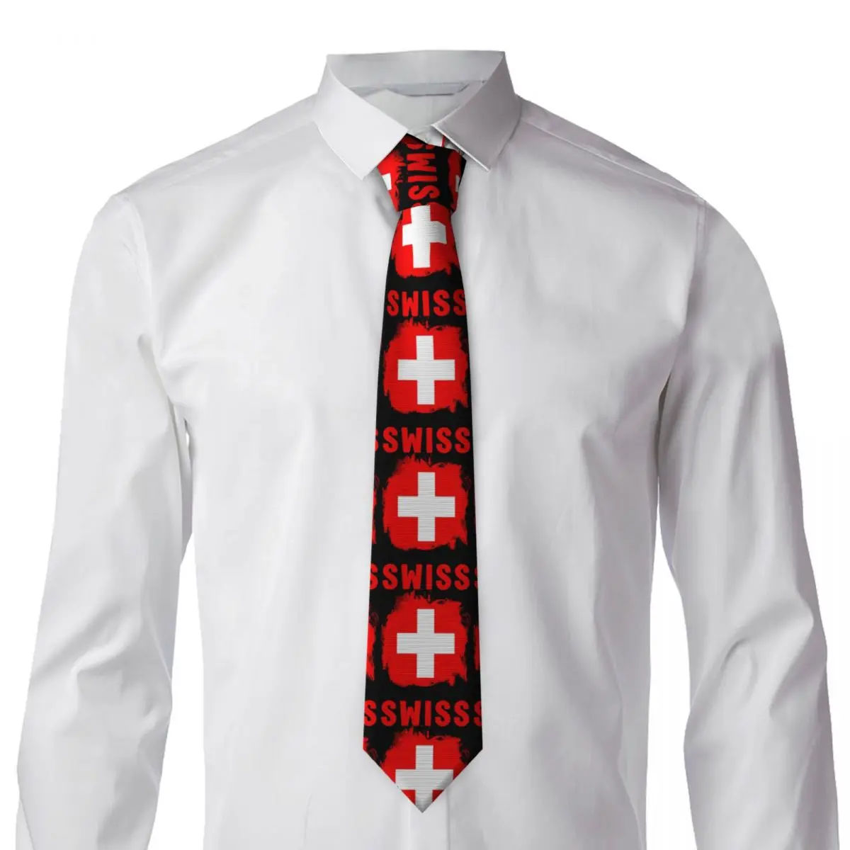 Swiss Switzerland Flag (14) Necktie for Men Silk Polyester 8 cm Neck Ties Party Accessories Tie Casual Gravatas