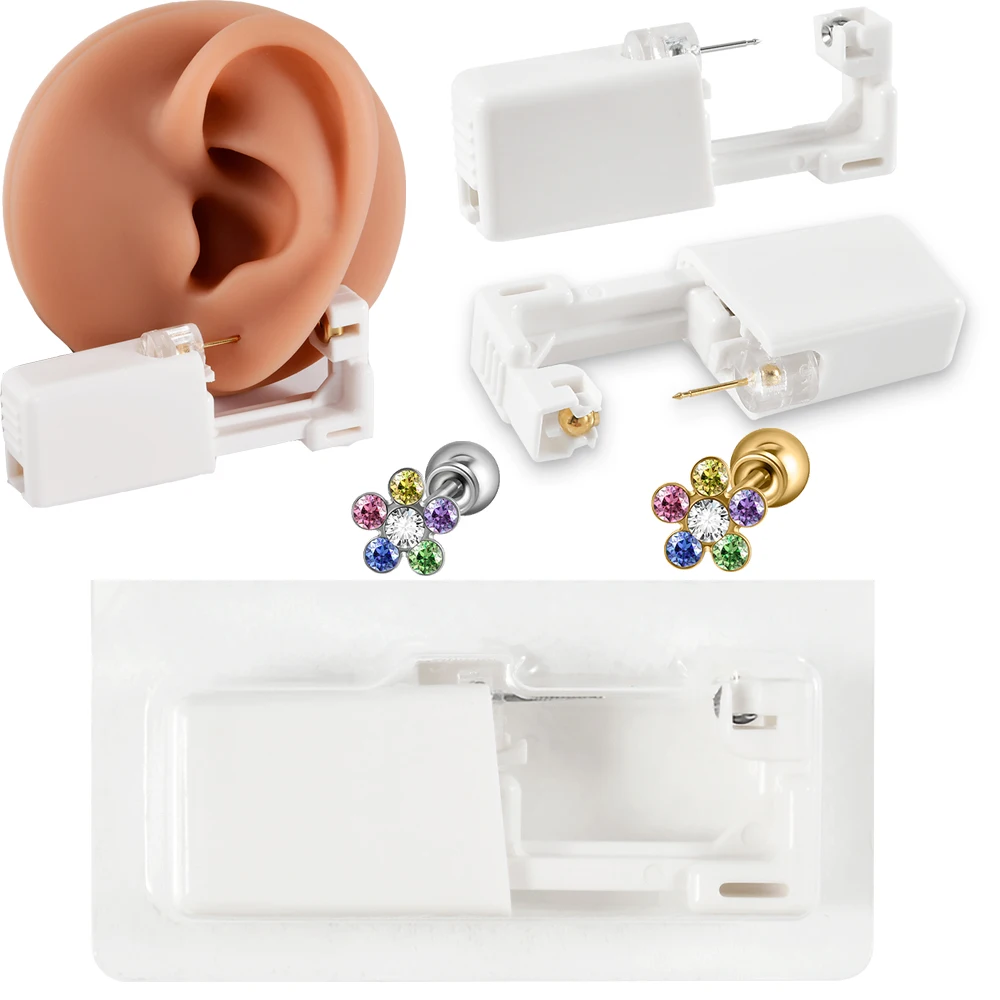 Flower Disposable Sterile Ear Piercing Kit Helix Tragus Piercing Gun No Pain Safty Piercer Tool for Ear Piercing Studs Jewelry