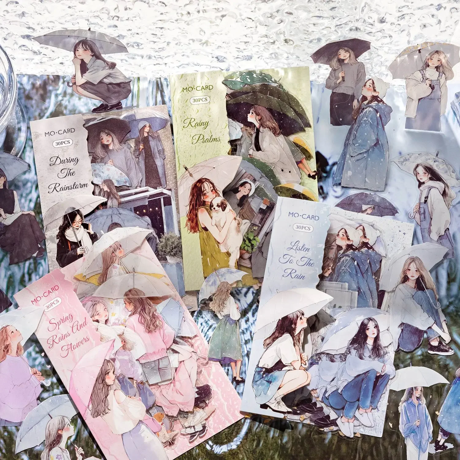 

4Packs (120 Sheets) Rain Overture Series Decorative Sticker Rainy Day Girls Collage Scrapbooking Label Diy Diary Journal Planner