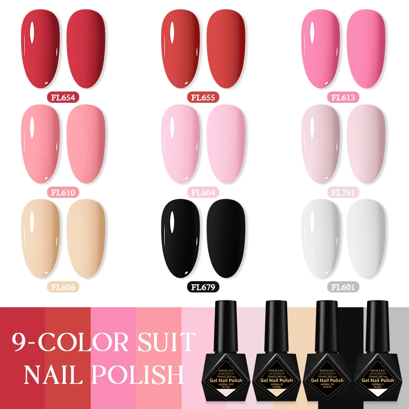 

9PCS 10ml Nude Pink Nail Polish Gel Kit UV LED Soak Semi-Permanent Gel Varn Nail Polish for Beginners Nail Art Design Gel Kit