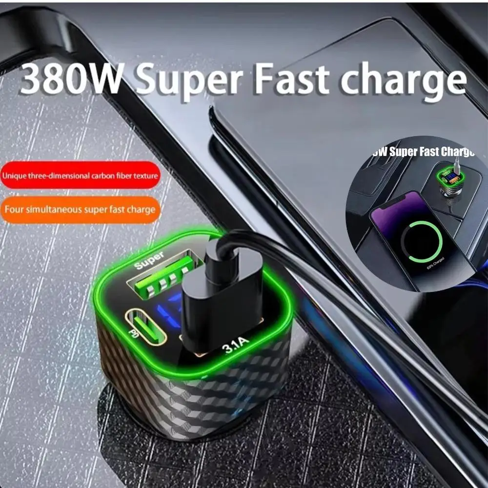 380W Car Charger Fast Charging 2 USB Ports Adapter for IPhone Quick Charging Chargers with Digital Display