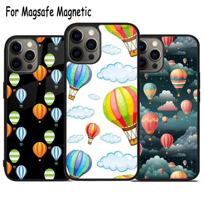 Sky Colorful Hot Air Balloons Wireless Charge Magsafe Phone Case For iPhone 15 16 14 13 11 12 Pro Max Plus Magnetic Bumper Cover