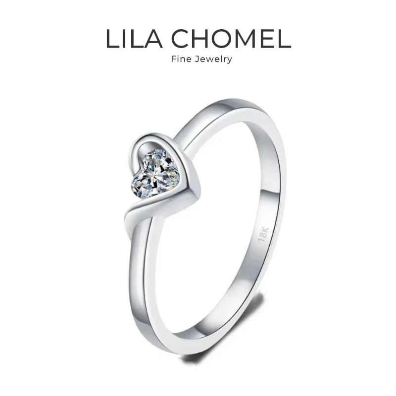

Lady Wedding Band White Gold 18K Heart Rings Women Valentine's Day 0.3CT Moissanite Diamond PT950 Platinum Girl Birthday Gift