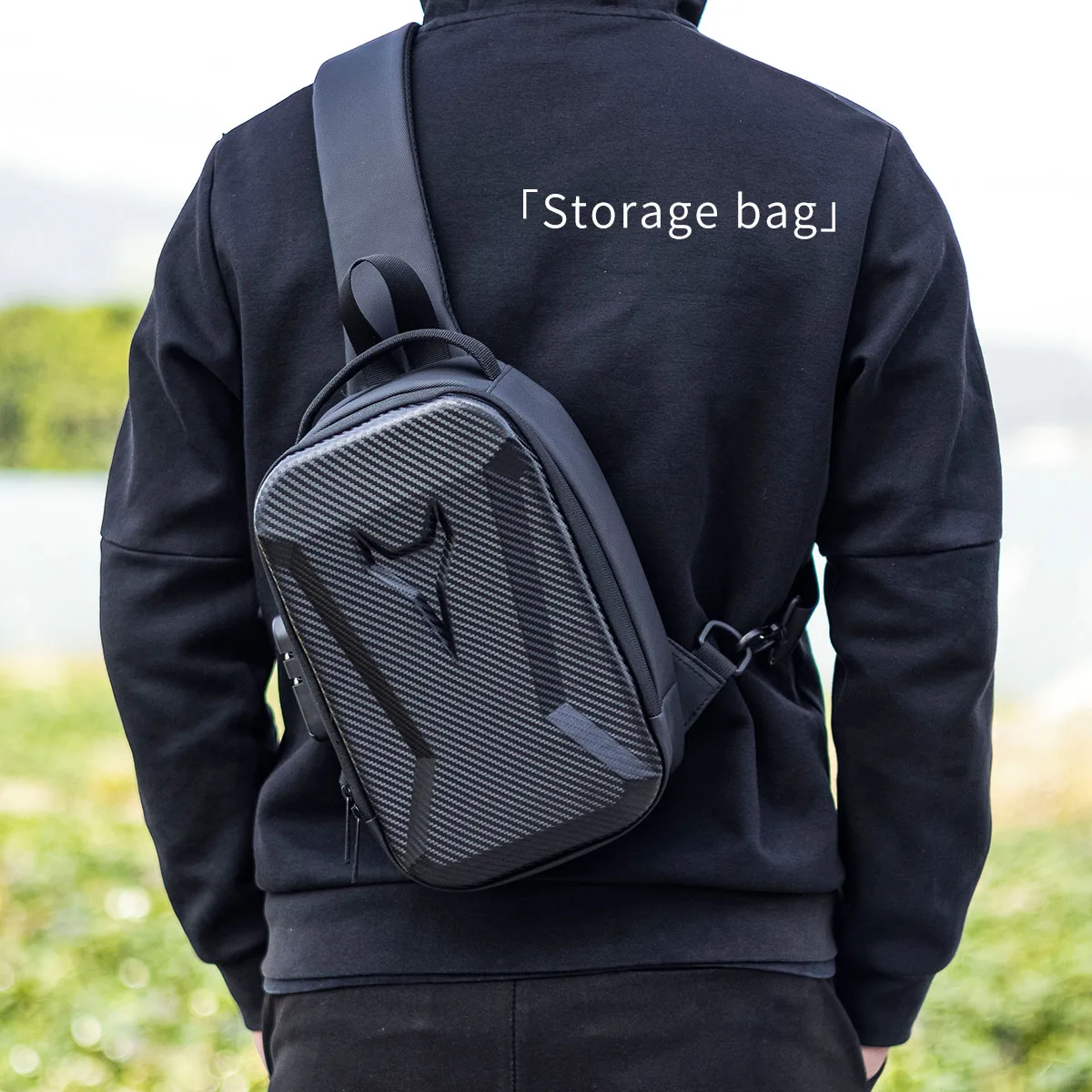 Hard-shell men's chest bag with combination lock, anti-theft cycling bag, casual outdoor running travel waist bag, single-should
