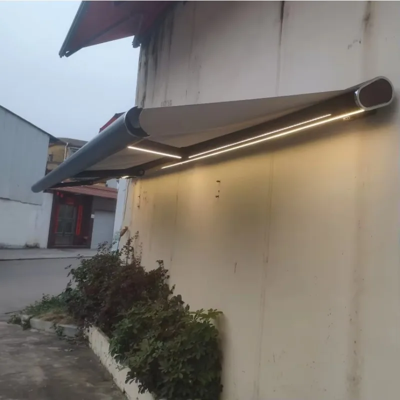 Custom Hot Sale 4*3m Retractable Full Cassette Electric Awning LED Light Remote Control Modern Style Fast Shipping Aluminum