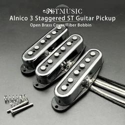 Alnico 3 Staggered ST Style Electric Guitar Pickup with Open Brass Cover Fiber Bobbin ST Pickup Vintage Style Chrome