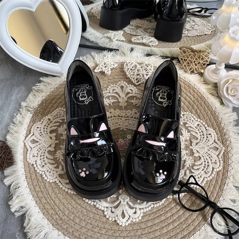 Women Original Design Thick Sole Heightening Round Toe Girl JK Uniform Shoes Super Soft Comfortable Students Lolita Cat Style