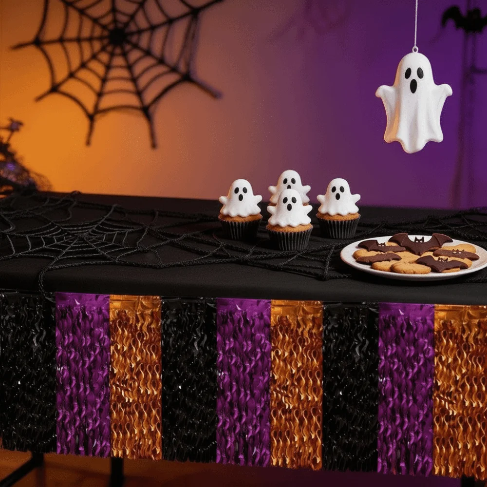 Tri-color Tinsel Table-skirt Shiny-metallic Laser-cut Party Table-border Disposable Trimmed Wavy Streamers Photo Booth