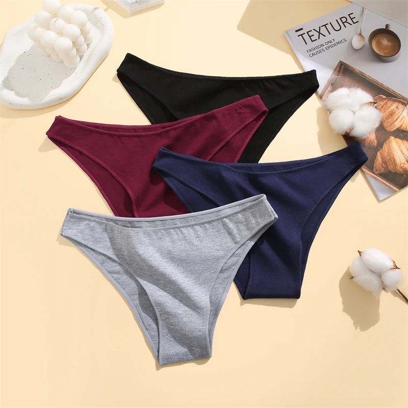 FINETOO 7Pcs/Set Women Cotton Panties Plus Size Underwear Female Sexy Solid Color Low Waist Briefs Breathable Lingerie M-2XL New