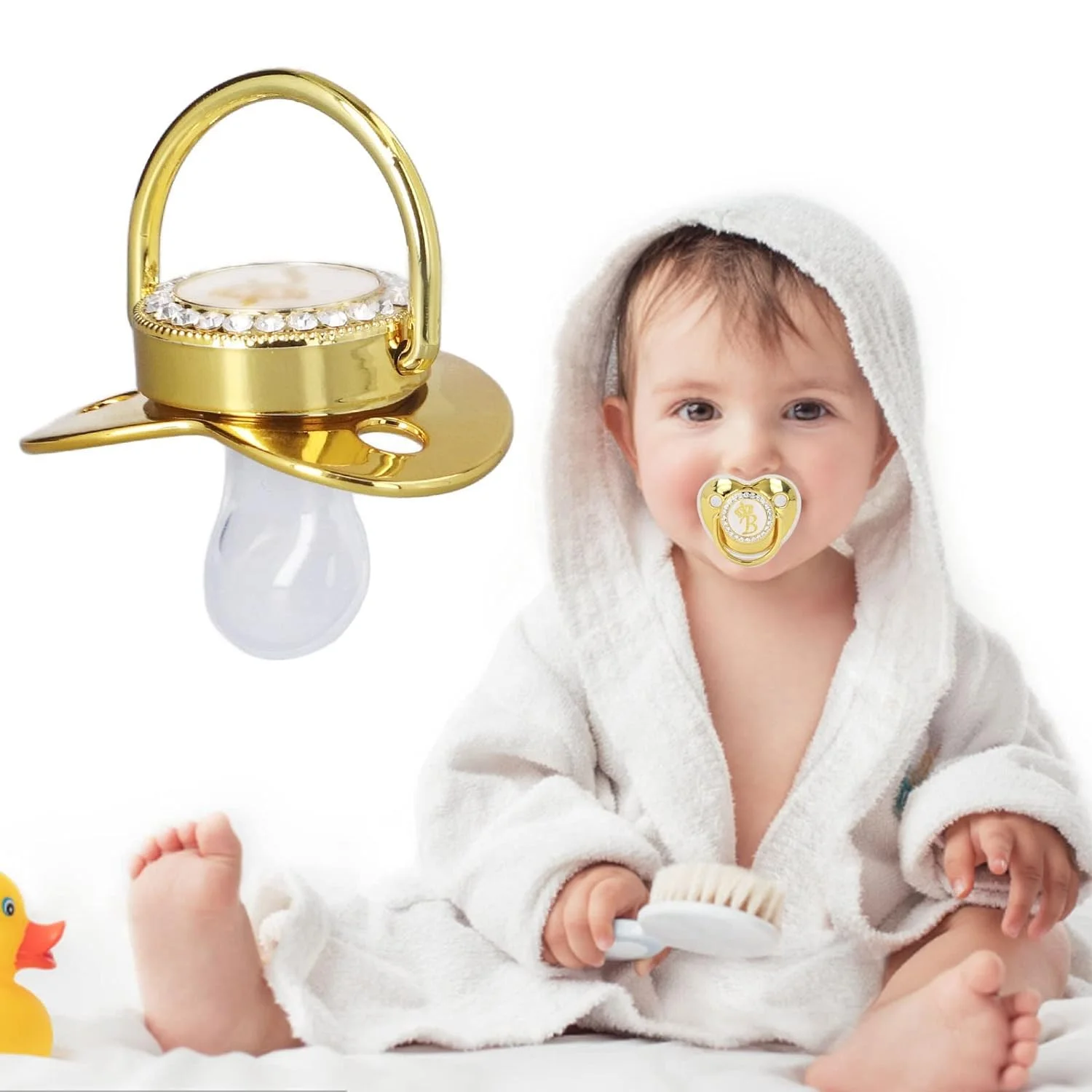 26 Letters Crown Print Gold Silicone Soother For soothing and comforting teething babies Perfect gift With dust cover and chain