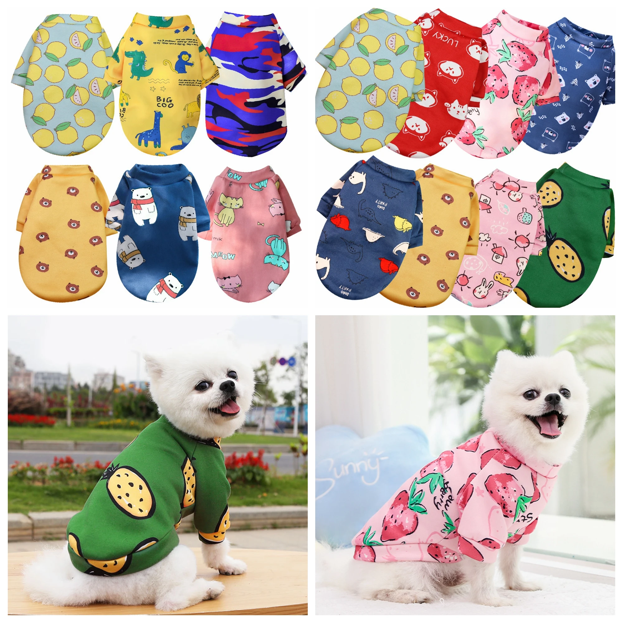 Autumn Winter Spring Cartoon Small Medium Dogs Clothes Clothing Vests Cotton Pet Puppy Cat Kitten Hoodies