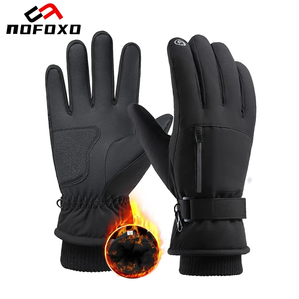 NOFOXO Winter Touch Screen Waterproof Windproof Gloves Warm Thick Ski Gloves Outdoor Sports Warm Cycling Snow Ski Gloves