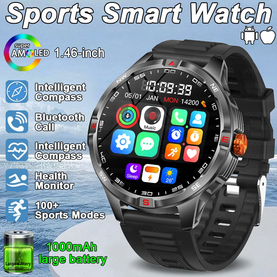 

Новинка 2025 года для HUAWEI SmartWatch Ultra, аккумулятор 1000 мАч, компас BT Call, пульс, 1,46 дюйма, HD-экран, водонепроницаемый смарт-браслет