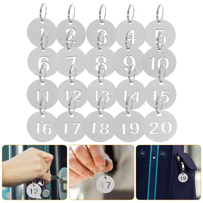 

20pcs Stainless Steel Numbered 1-20 Tags Key Tags Stainless Steel ID Tags Luggage Tags Round Brand Number Tag