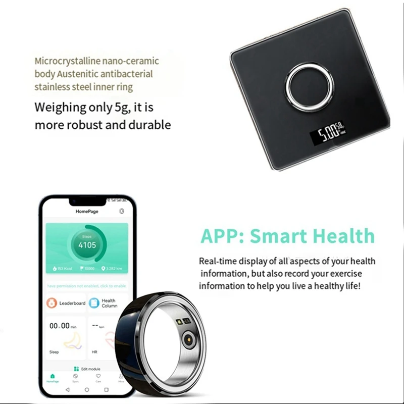 R8 Smart Ring Heart Rate Blood Pressure Blood Oxygen Automatic Health Monitoring Ultra Portable Smart Ring