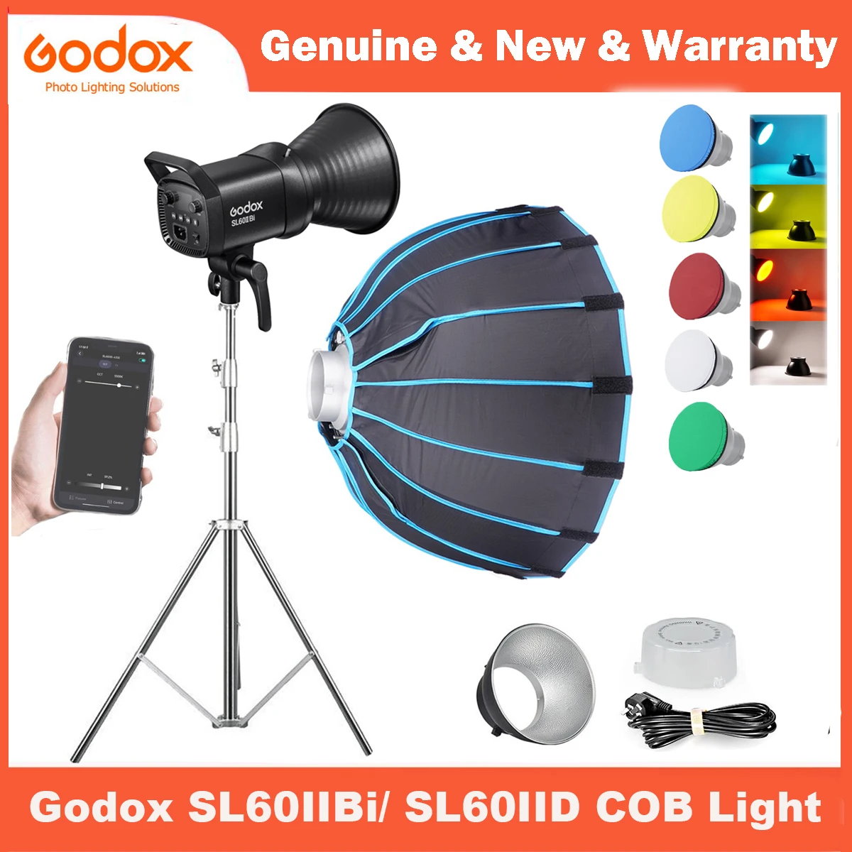 

Godox SL60IID SL60IIBi COB LED Video Light 2.4G APP Control Continuous Lighting Godox SL60W Upgrade with Softbox Light Stand Kit