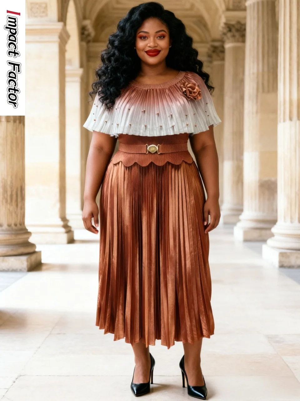 Miyake Press Loose Dress Fashion Beads Gradual Change Temperament Elegant Dress Long Dress Women