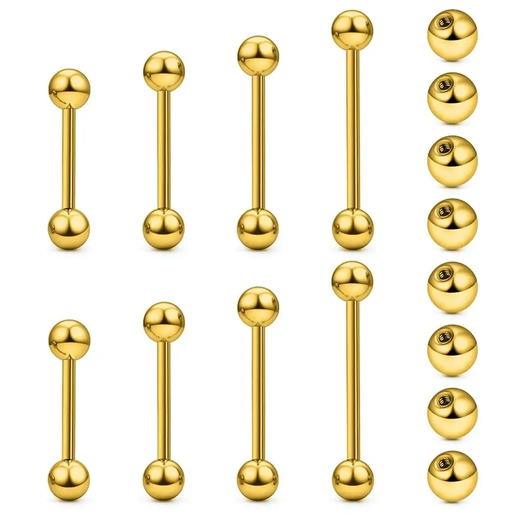 14G 16G Nipple Tongue Rings Stainless Steel Straight Barbells Piercing Jewelry Short Long Bar Bridge Piercings 12/14/16/18mm