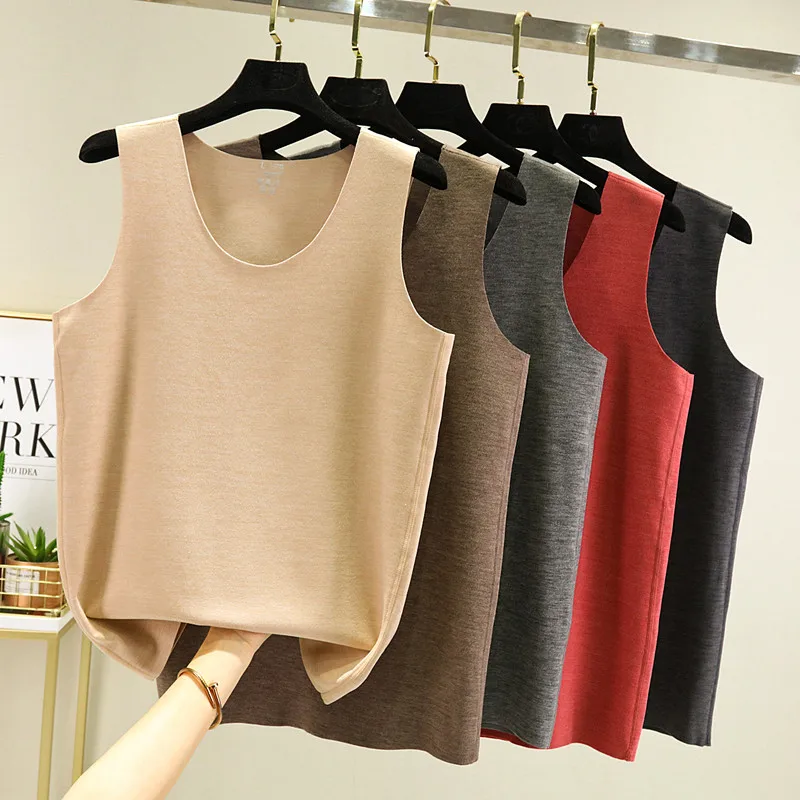 Men's Fleece Lined Thermal Vest Thickened Dervo Loose Fit Cotton Base Shirt round Neck Single Layer Warmth Inner Wear Top
