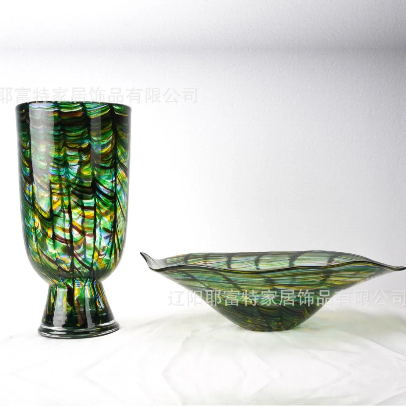 DSA European light luxury colored glass open large diameter rich bamboo vase flower arrangement art high sense high value plate
