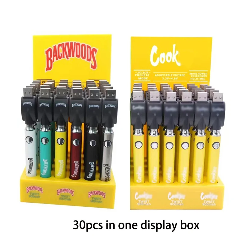 الأخشاب الخلفية-كوكي ملتوية سخن بطارية Vape ، أعلى الشحن صالح ، عربات الخراطيش