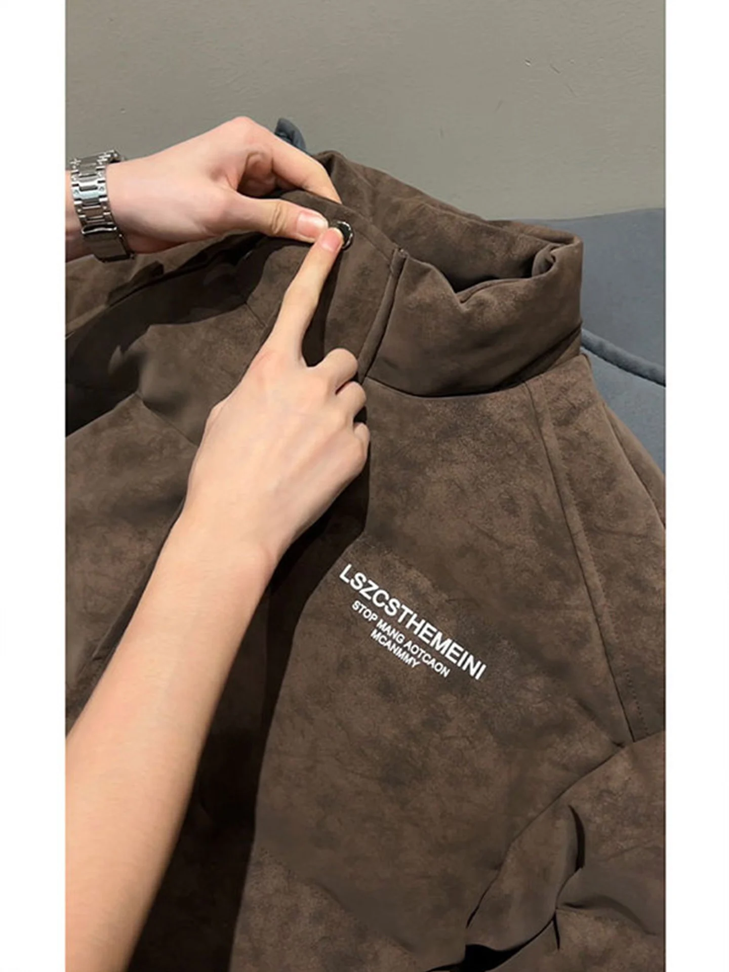 معطف Cie Brown ort Thiened من الجلد للرجال شتوي مصبوغ دافئ من القطن الأمريكي معطف رجالي كاجوال طويل Sve بسحاب #3