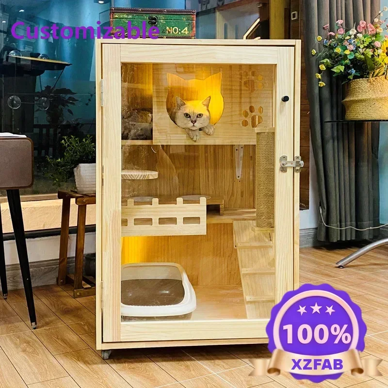 Factory Direct 2026 Creativity durable Cat Villa Solid Wood  Cattery Cat Cabinet Luxury