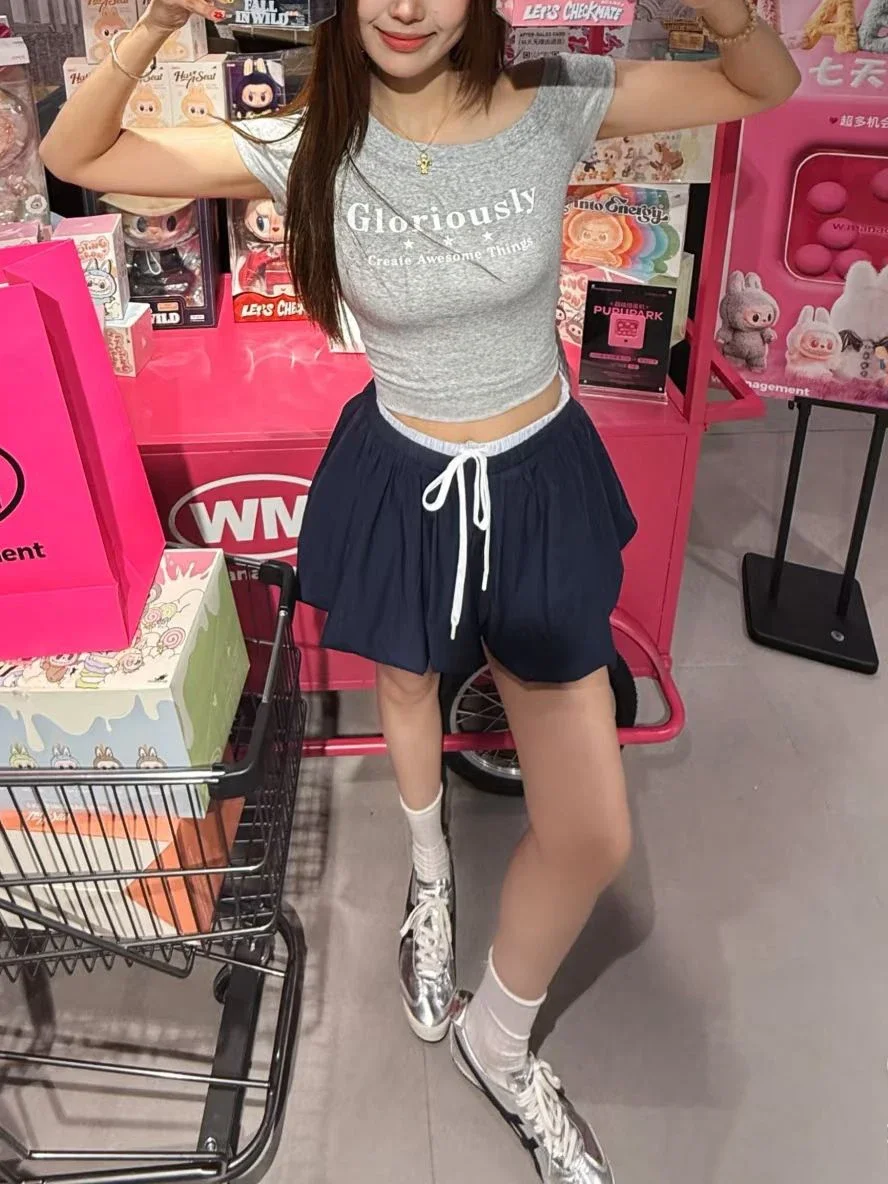 Patchwork Mini Bud Skirts Woman Spring Drawstring A-line Short Falda Preppy Style Sweet Skirt with Lining