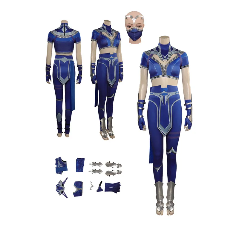 

Female Mortal Cos Kombat Kitana Cosplay Costume Girls Headgear Mask Gloves Full Set Women Blue Tops Pants Outfits Halloween Suit