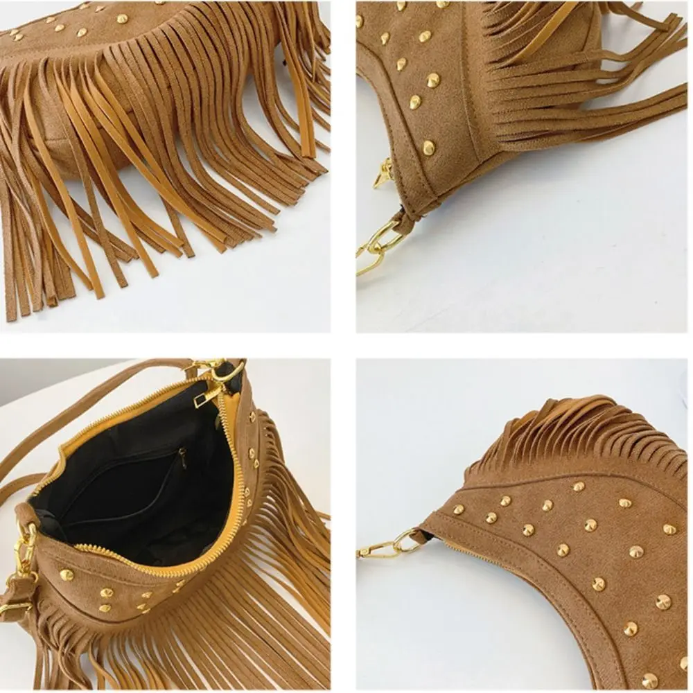 الحلو الكورية نمط شرابة حقيبة كتف خمر بولي Leather الجلود الجلد المدبوغ حقيبة كروسبودي برشام سعة كبيرة حقيبة يد نمط العرقية في الهواء الطلق