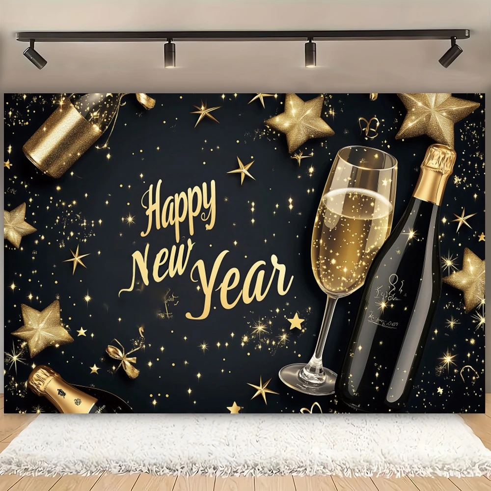 سنة جديدة سعيدة حفلة راية ديكور خلفية تألق بالونات الذهب الشمبانيا عطلة التصوير خلفية صور استوديو الدعائم
