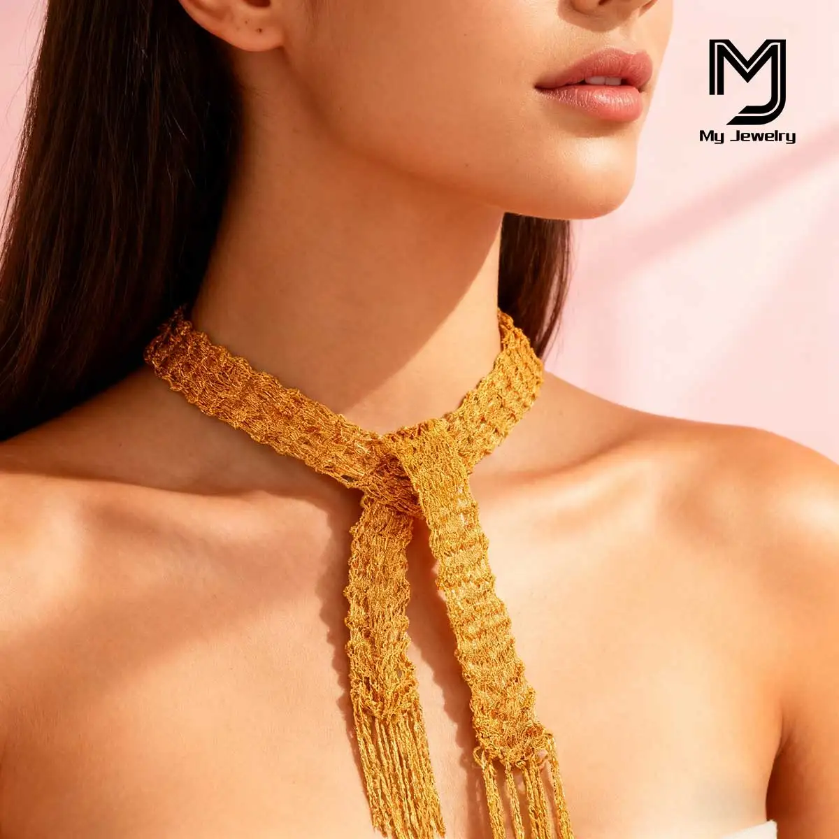 

Dubai 24K Gold-Plated Hand-Woven Sweater Necklace Middle Eastern Luxury Women's Handmade Earrings Jewelry Party Gift Holiday Wedding