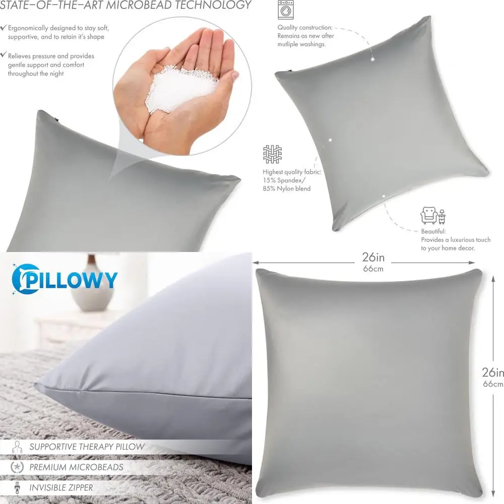 

Роскошная подушка 26 x 26 см светло-серого цвета с наполнителем из микрогранул и тканью из нейлона/спандекса для комфорта и поддержки.