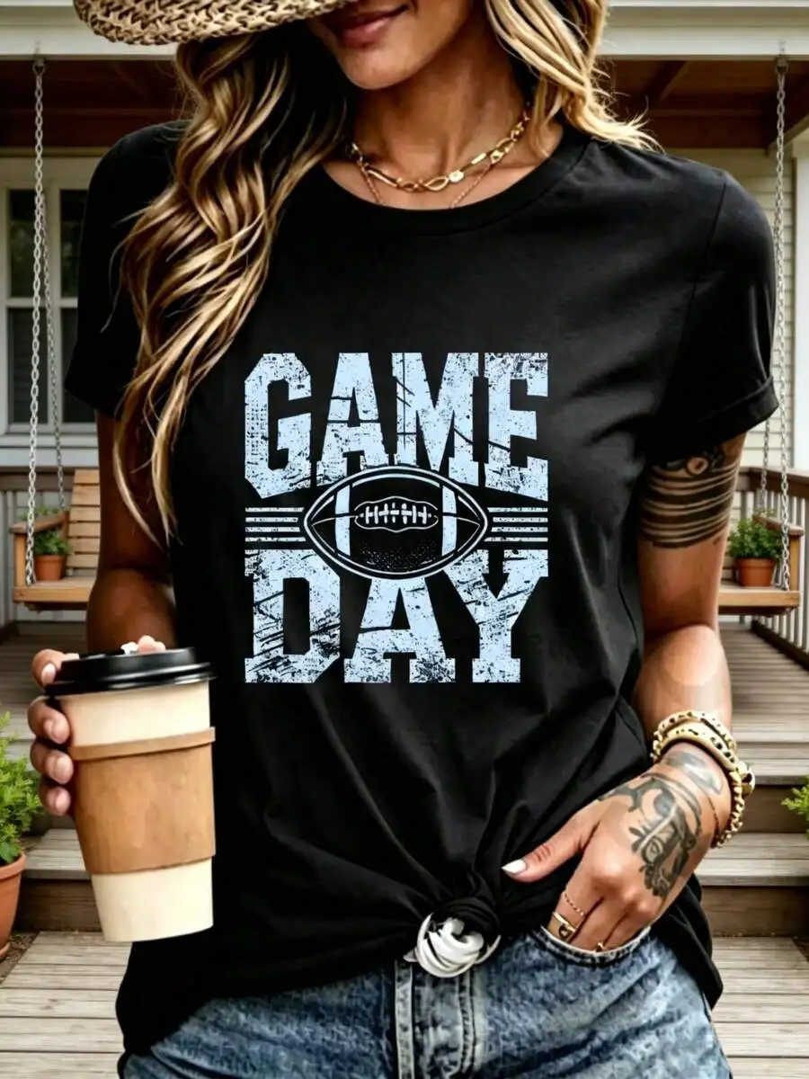 Women Casual Game Day Football Graphic Short Sleeve T Shirt Versatile Summer Daily Wear Leisure Sports Events Trendy Summer Outfit Top