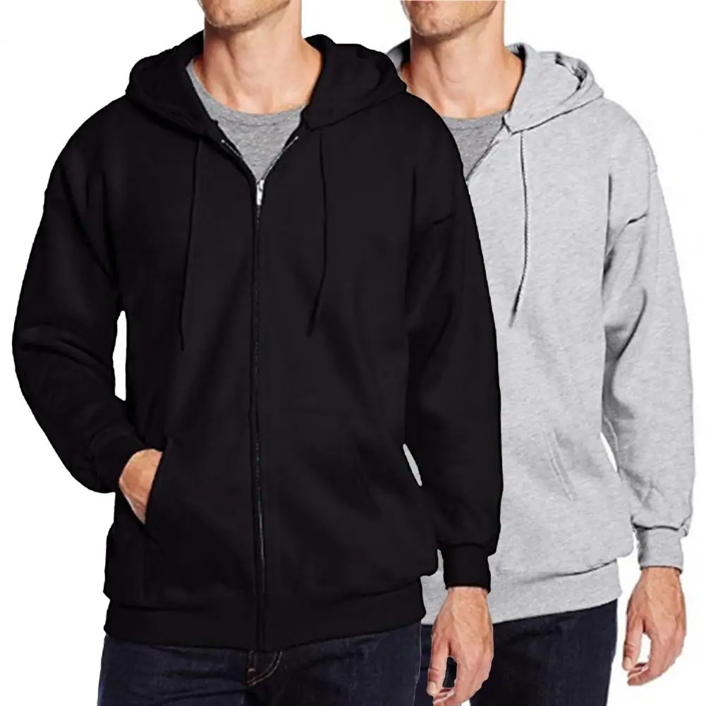 

Trendy Solid Color Hooded Sweatshirt All-Match Men Sweatshirt Hooded Drawstring Men Sweatshirt Coat for Daily Wear