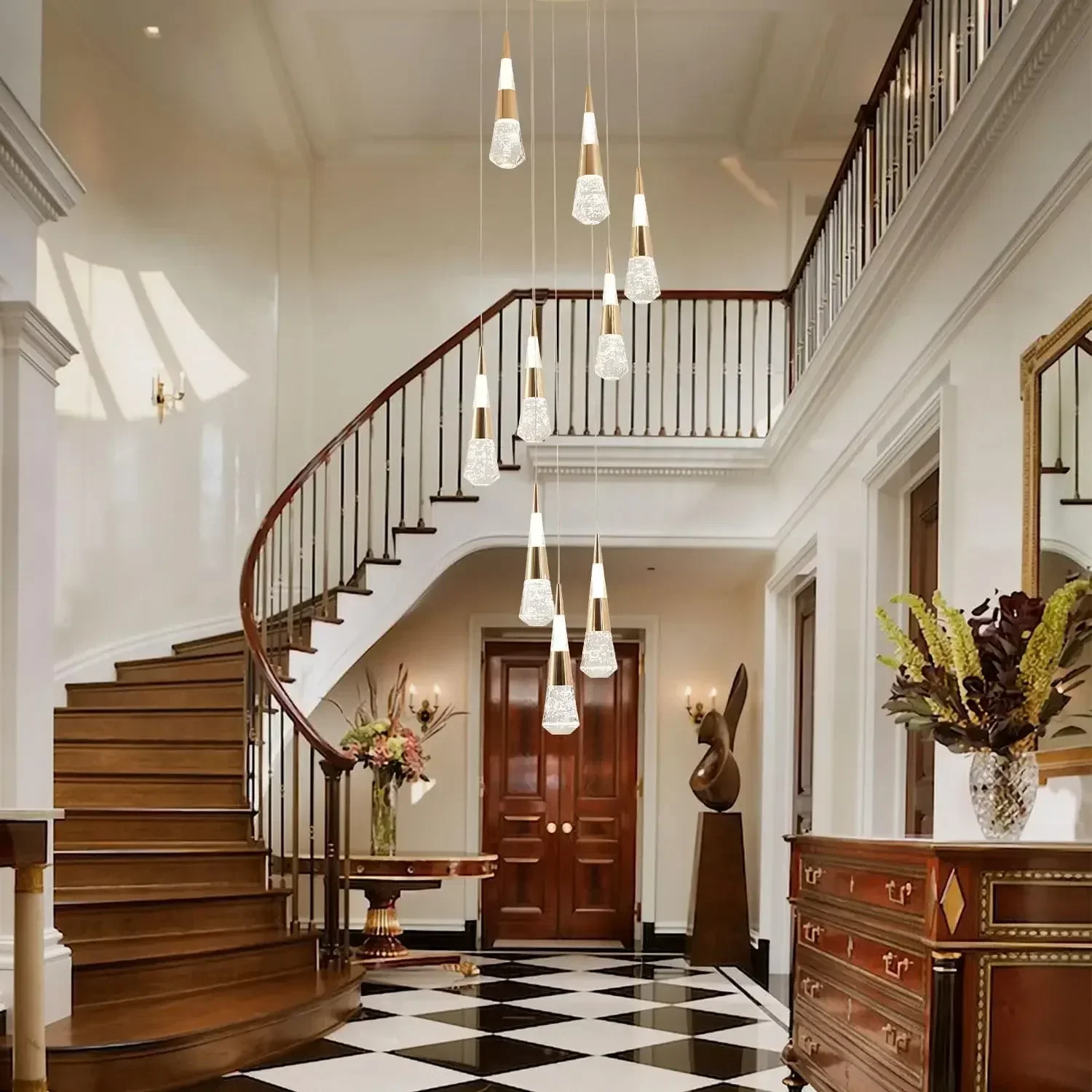 GHEUVNJ Modern Chandelier, 9 Light Gold Led Chandelier for Dining Room Dimmable with Remote,High Ceiling Hanging