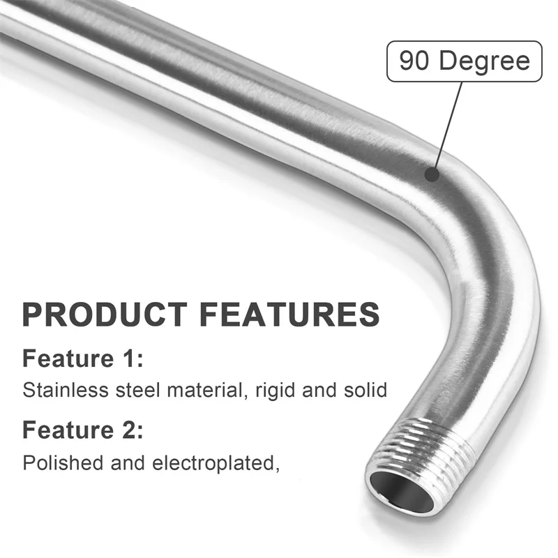 16/18/20 Inch Shower Extension Arm 304 Stainless Steel Brushed Nickel Wall Mounted Fixed Pipe Tube For Showerhead Accessories