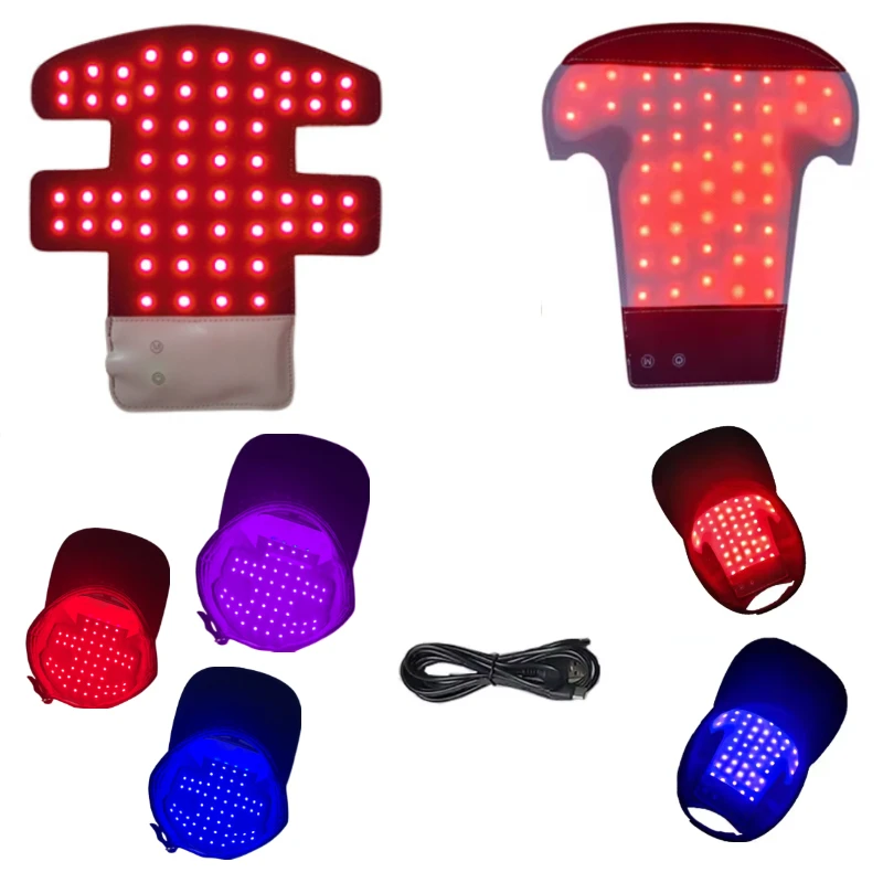 لوحة علاجية لاسلكية بالضوء الأحمر والأزرق للشعر، جهاز إضاءة بالأشعة تحت الحمراء سريع النمو لعلاج مكافحة تساقط الشعر مع شحن USB